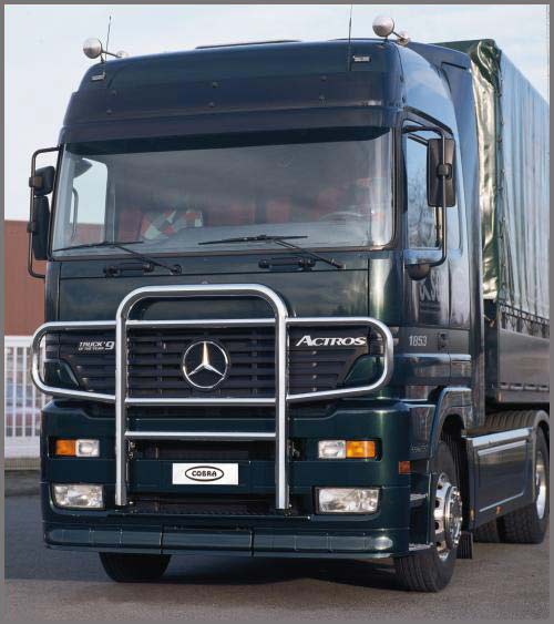 Mercedes Actros - Кенгурятник 90мм, нержавейка, откидывающаяся, только для автомобилей с пластинчатыми рессорами